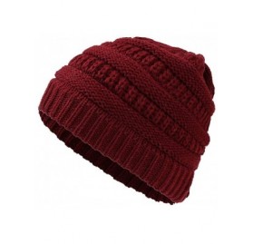 Skullies & Beanies Women Fall Winter Chunky Cable Knit Beanie Cap Soft Stretch Thick Acrylic Hat - Burgundy - CR18YYUE2U8 $8.33