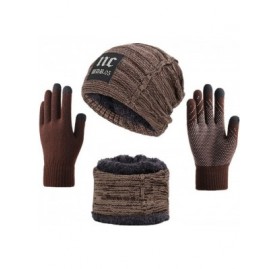 Skullies & Beanies 3 in 1 Winter Beanie Hat Scarf and Gloves Set Warm Knit Hat Thick Fleece Lined for Men Women - Nc Khaki+gl...