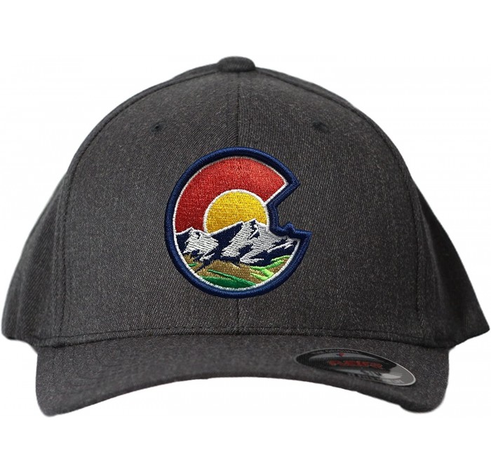 Baseball Caps Colorado Flag C Nature Flexfit 6277 Hat. Colorado Themed Curved Bill Cap - Dark Heather Gray - CK18DHN3AAG $53.16