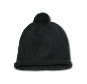 Skullies & Beanies Roll Up Beanie with Pom on Top - Black - CF110DL1KXT $24.47