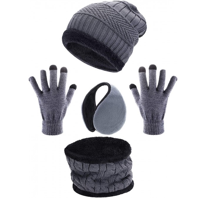 Skullies & Beanies 4 Pieces Ski Warm Set includes Winter Hat Scarf Warmer Gloves Winter Outdoor Earmuffs for Adults Kids - Gr...
