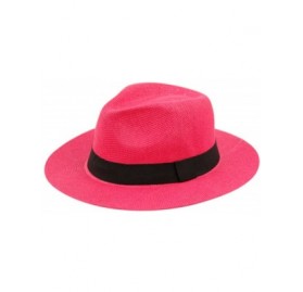 Sun Hats Wide Brim Paper Straw Fedora- Classic C Crown Panama Sun Hat (1 Size Fits Most) - Hot Pink - C718EQU3Q7W $15.28
