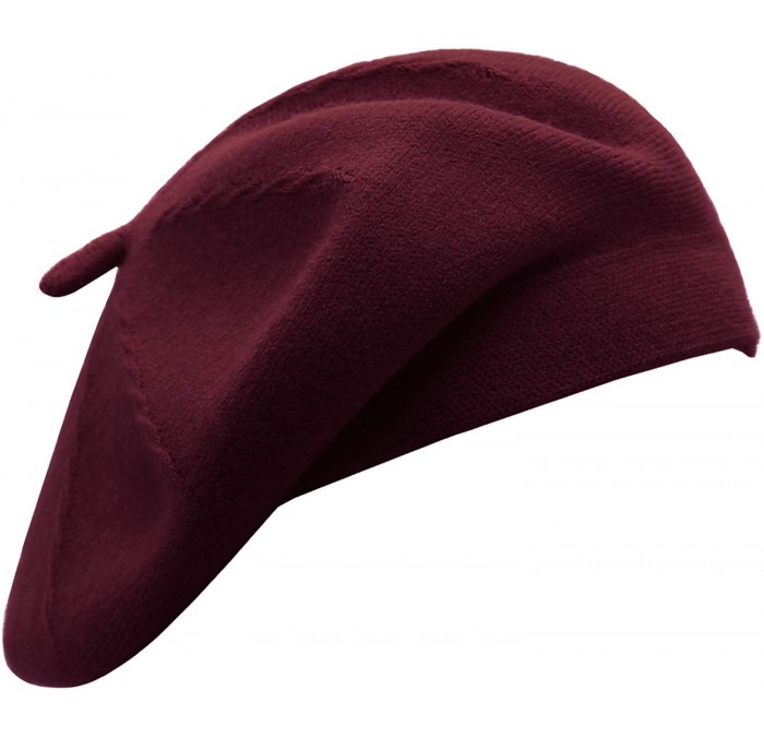 Berets French Beret Hat-Reversible Solid Color Cashmere Beret Cap for Womens Girls Lady Adults - Burgundy1 - C418KGIIL3D $35.12