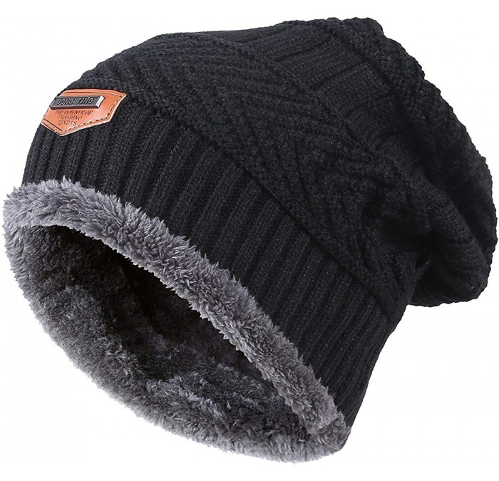 Skullies & Beanies Men Beanies Hat Winter Thick Warm Knit Skull Cap Hat Scarf Set - Black - CW18IOACRIY $24.72