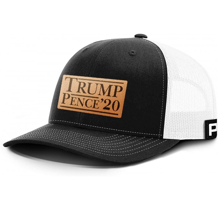 Baseball Caps Trump 2020 Hat - Trump Pence '20 Leather Patch Back Mesh Trump Hat - Black Front / White Mesh - C718UKKITE2 $71.06