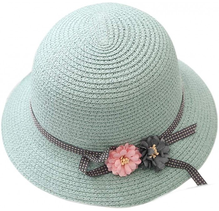 Sun Hats Girls Flower Straw Hat Large Brim Beachwear Sunhat Floral Tea Party Cap - Green - CT193LN0QR3 $10.50