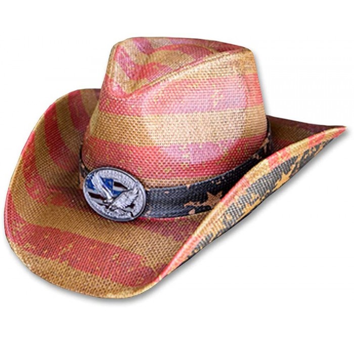 Cowboy Hats Men's Vintage Tea-Stained USA American Flag Cowboy Hat w/ Western Shape-It Brim - Eagle Flag - CY18OQXXNOE $48.76