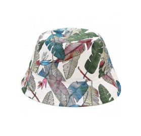 Bucket Hats Unisex Print Double-Side-Wear Reversible Bucket Hat - Leaves White - CT19978QQ6G $11.35