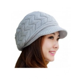 Skullies & Beanies Womens Fashion Winter Warm Knit Hat Woolen Snow Ski Caps with Visor - Grey - C6126Y0V6K9 $19.76