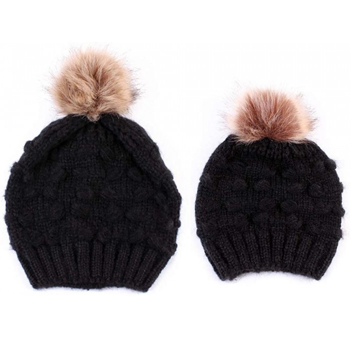 Skullies & Beanies 2PCS Parent-Child Hat Warmer- Mommy and Me Cable Knit Winter Warm Hat Beanie - Black 03 - C7192ES75YM $14.16