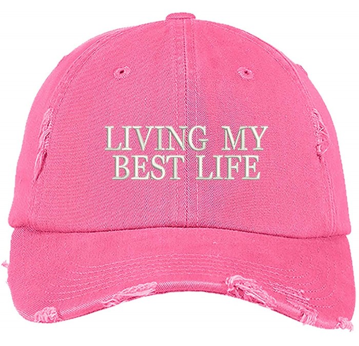 Baseball Caps Living My Best Life Distressed Baseball Cap - Unisex Dad Hat - Pink - C118MD7DCCQ $31.43