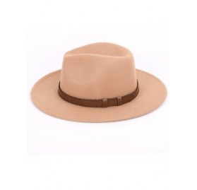 Fedoras Women Men Wide Brim Fedora hat Wool Pork Pie Flat Top Hat Vintage Felt hat Gambler Hat - Khaki - CW18Q6TT7QZ $23.62