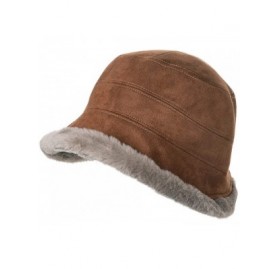 Bucket Hats Womens Faux Fur Warm Winter Round Bucket Bowler Cold Weather Hat 1920s Vintage Fall Caramel 56-58cm - CI18YKZT62Z...