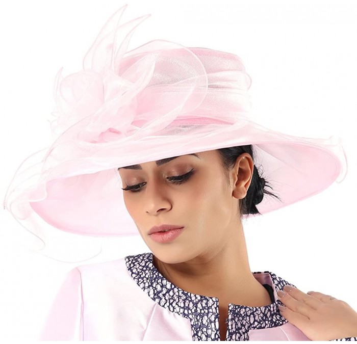 Sun Hats Women Hats Summer Big Hat Wide Brim Top Flower White Black - Pink - CE18CNSA99X $26.82