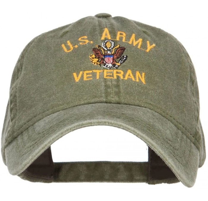 Baseball Caps US Army Veteran Military Embroidered Washed Cap - Olive - CT17YNZ7DNR $41.12