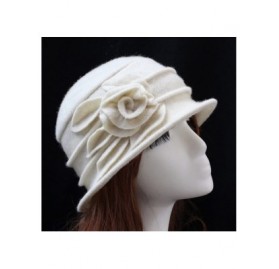 Bucket Hats Vintage Women Wool Church Cloche Flapper Hat Lady Bucket Winter Flower Cap - White - CP189K06O7G $17.40