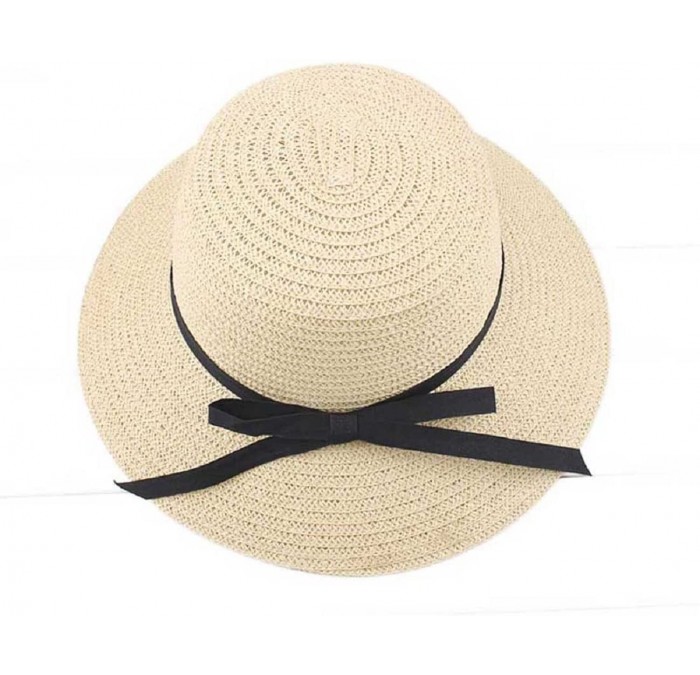 Sun Hats Fashion Women Summer Straw Sun Hat Beach Hat (Off White) - CZ122S8QMAT $8.69