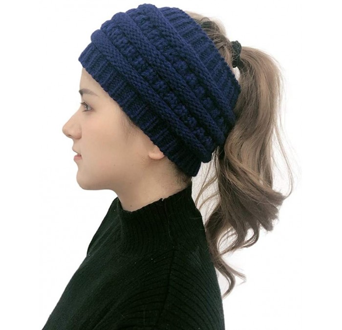 Skullies & Beanies Women Cable Knit Ear Muffs- Thick Crochet Ear Warmer Wide Headwrap Headband for Winter Teens Girls - Blue ...