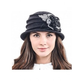 Bucket Hats Women's Elegant Flower Wool Cloche Bucket Ridgy Bowler Hat 09-co20 - Dark Gray - CM125YOO3P1 $47.21