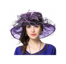 Sun Hats Women Church Derby Hats Tea Party Bridal Dress Wedding Hat - Purple/Black - CM17YK87CTY $29.13