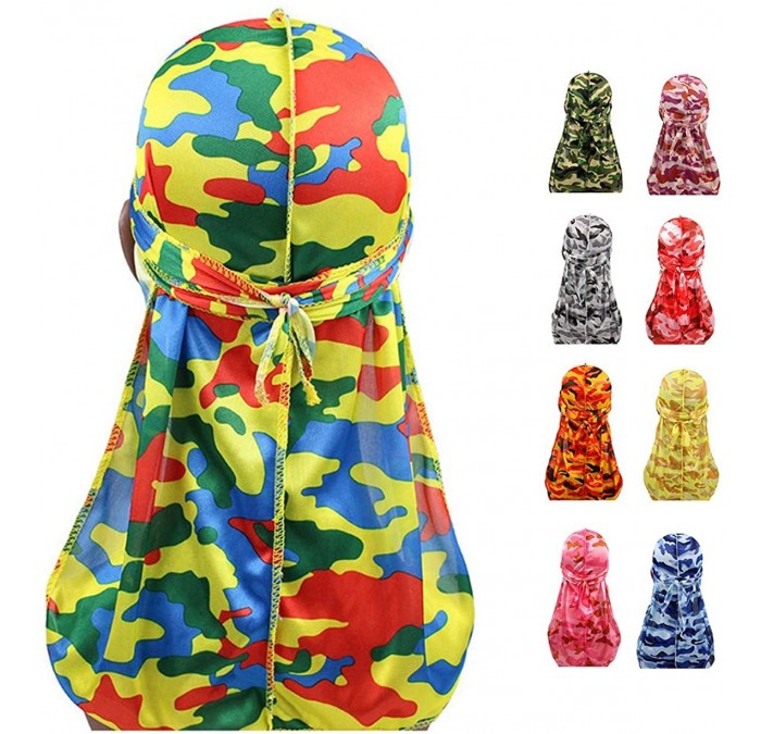 Skullies & Beanies Colorful Military Camouflage Waves Long Tail Caps Bandana Turban Silky Durag Headwraps for Men and Women -...