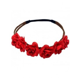 Headbands Women's Bohemian Beach Rose Flower Hoop Headband for Party - Red - CJ18GWGAQ75 $8.81