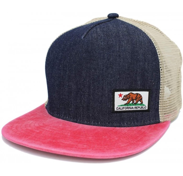 Baseball Caps Embroidered California Republic Bear in Square Patch Snapback Baseball Hat - Denim/Burgundy/Mesh - CT1993A9CDT ...