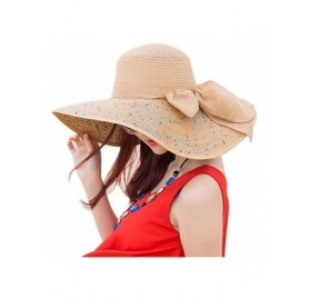 Sun Hats Women's Big Bowknot Straw Sun Hat Floppy Foldable Roll up UV 50+ Beach Cap - Blue-style B - CL18STNDA7X $10.65