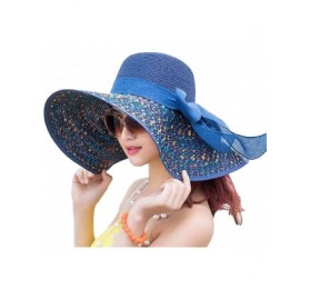 Sun Hats Women's Big Bowknot Straw Sun Hat Floppy Foldable Roll up UV 50+ Beach Cap - Blue-style B - CL18STNDA7X $10.65