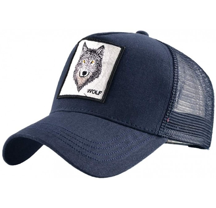 Baseball Caps Unisex Animal Mesh Trucker Hat Snapback Square Patch Baseball Caps - Blue Wolf - C018MH28OX4 $26.98