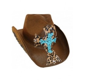 Cowboy Hats Cross Studded Zeke Drifter - Brown Turquoise - CY12BDKMQW7 $51.49