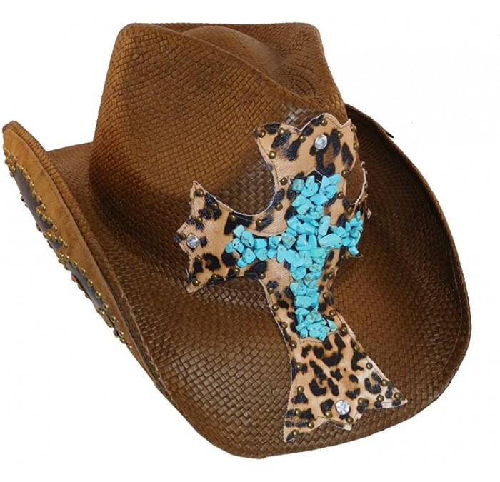 Cowboy Hats Cross Studded Zeke Drifter - Brown Turquoise - CY12BDKMQW7 $94.79