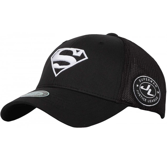 Baseball Caps Superman Shield Embroidery Baseball Cap Mesh Hat ACM1206 - Black - C718ULLHZZ8 $22.96