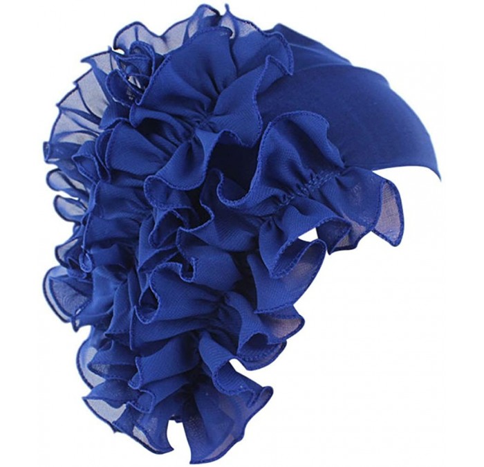 Skullies & Beanies Women Flower Solid Ruffle Cancer Chemo Elegant Hat Beanie Turban African Head Scarf Wrap Cap - Blue - CY18...