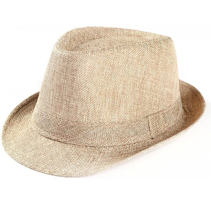 Sun Hats Unisex Summer Beach Straw Hat Trilby Gangster Cap Sun Protection Retro Hat Breathable Short Brim Hats - Beige - CW18...