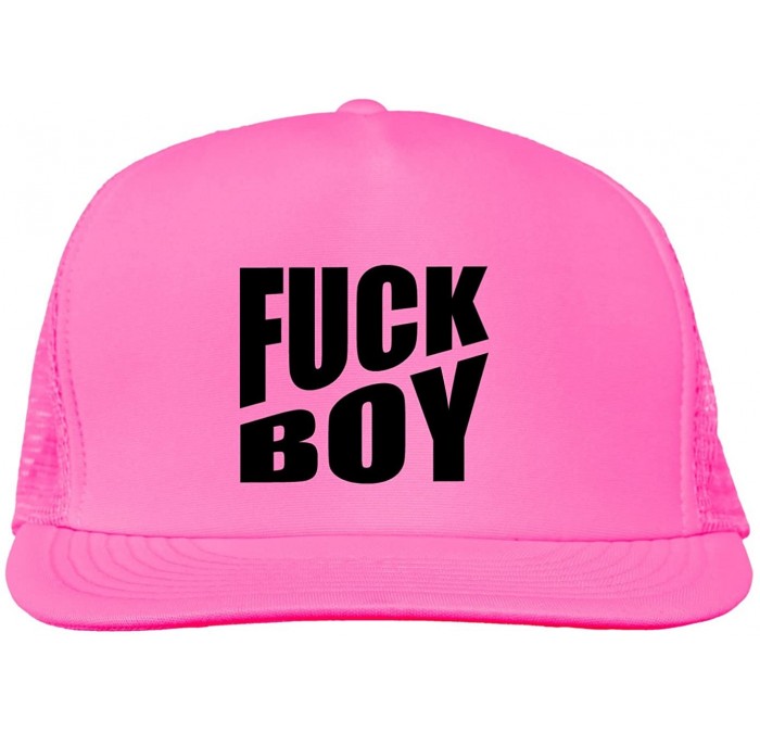 Baseball Caps Fuck Boy Bright neon Truckers mesh snap Back hat - Neon Pink - CF11Y4VOENR $18.86