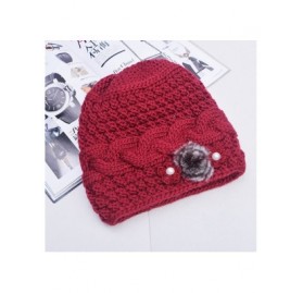 Skullies & Beanies Women's Mother Elderly Winter Skull Cap Fur Flowers Velvet Knit Hat - Red - CX12NFD5PN1 $18.18