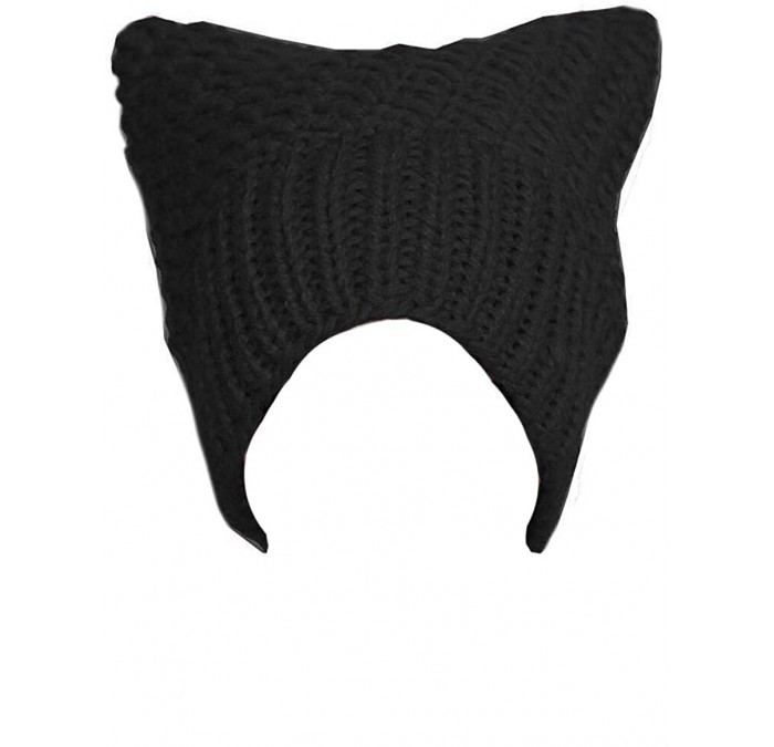 Skullies & Beanies 100% Handmade Knitted Pussy Cat Hat for Women's March Winter Warm Beanie Cap - Black - CV189SR4YZG $21.86