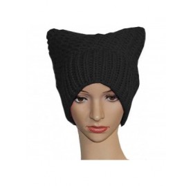 Skullies & Beanies 100% Handmade Knitted Pussy Cat Hat for Women's March Winter Warm Beanie Cap - Black - CV189SR4YZG $10.35