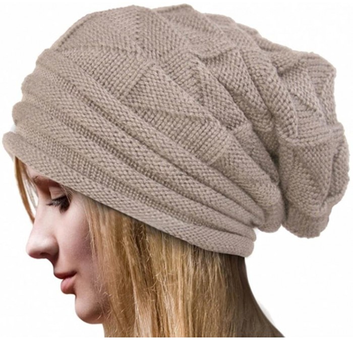 Skullies & Beanies Wool Knit Skullies Beanie Winter Warm Crochet Cap Hat for Women - Beige - CN18755WDWW $15.85