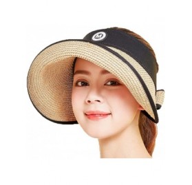 Visors Women's Summer Foldable Straw Sun Visor w/Cute Bowtie UPF 50+ Packable Wide Brim Roll-Up Visor Beach Hat - CT19686XXUO...