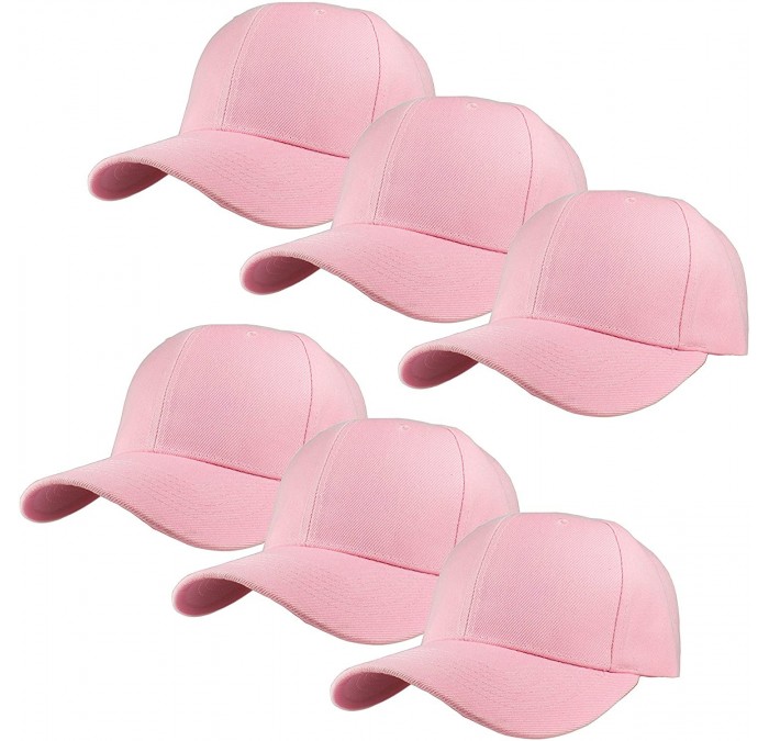 Baseball Caps Plain Blank Baseball Caps Adjustable Back Strap Wholesale Lot 6 Pack - Pink - CP180Z9QSHW $15.61