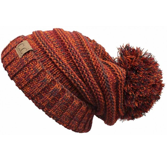 Skullies & Beanies Exclusives Unisex Oversized Slouchy Beanie with Pom Pom - Rust - CL12LHEDX0X $28.35