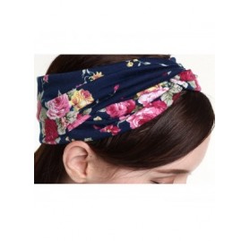 Headbands 4 Pack Turban Headbands for Women Hair Vintage Flower Printed Cross Elastic Head Wrap - CT12LNQQN1V $28.70