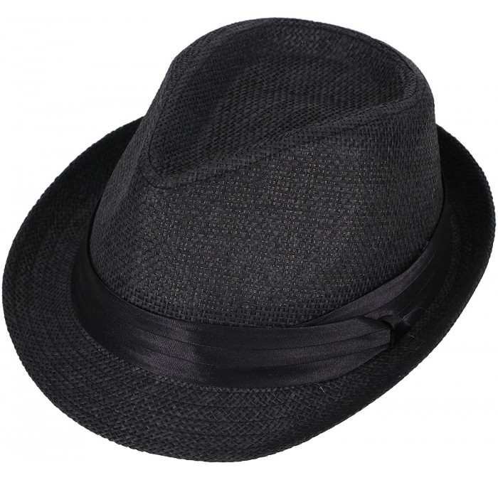 Fedoras Men/Women Outdoors Summer Short Brim Straw Fedora Sun Hat - Black - CU18DCWKSML $33.75