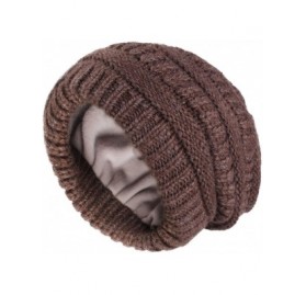 Skullies & Beanies Winter Beanie Hats for Women Cable Knit Fleece Lining Warm Hats Slouchy Thick Skull Cap - Camel - C618XALX...