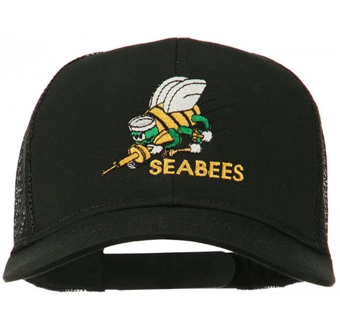 Baseball Caps Navy Seabees Symbol Embroidered Twill Mesh Cap - Black - CO11QLMN4Z1 $23.11