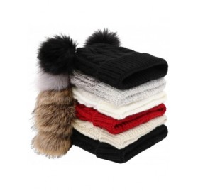 Skullies & Beanies Womens Beanie Winter Cable Knit Faux Fur Pompom Ears Beanie Hat - Black1 - CL19247Q5AZ $12.04