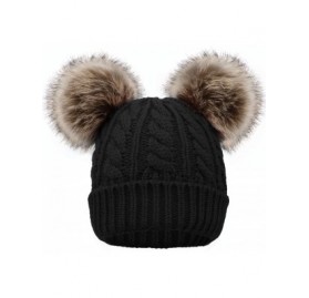 Skullies & Beanies Womens Beanie Winter Cable Knit Faux Fur Pompom Ears Beanie Hat - Black1 - CL19247Q5AZ $12.04