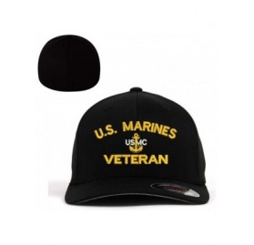 Baseball Caps Marine USMC U.S.Marines Veteran Flexfit Baseball Cap Hat Black - CA1833WEMGM $49.93